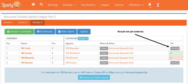 Pending result displayed for a past round