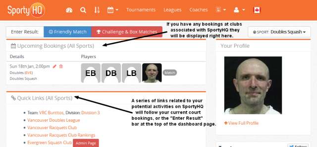 The Quick Links section on your SportyHQ home page