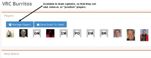 View of an individual team page