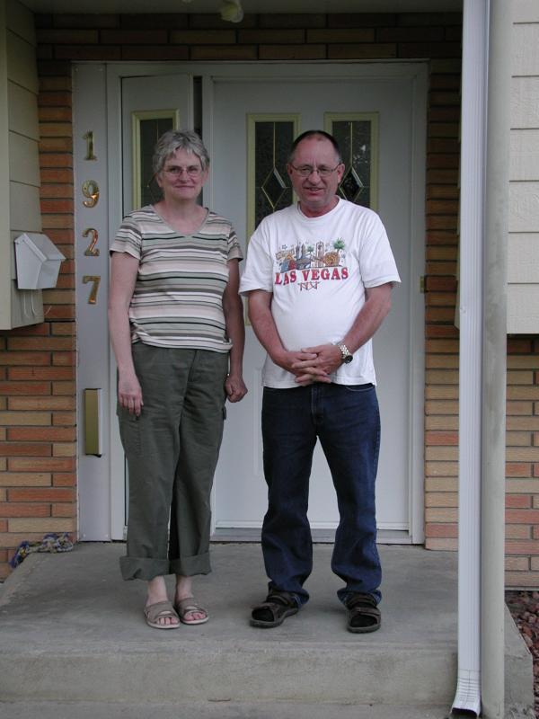Kristina and Rick at their front door.