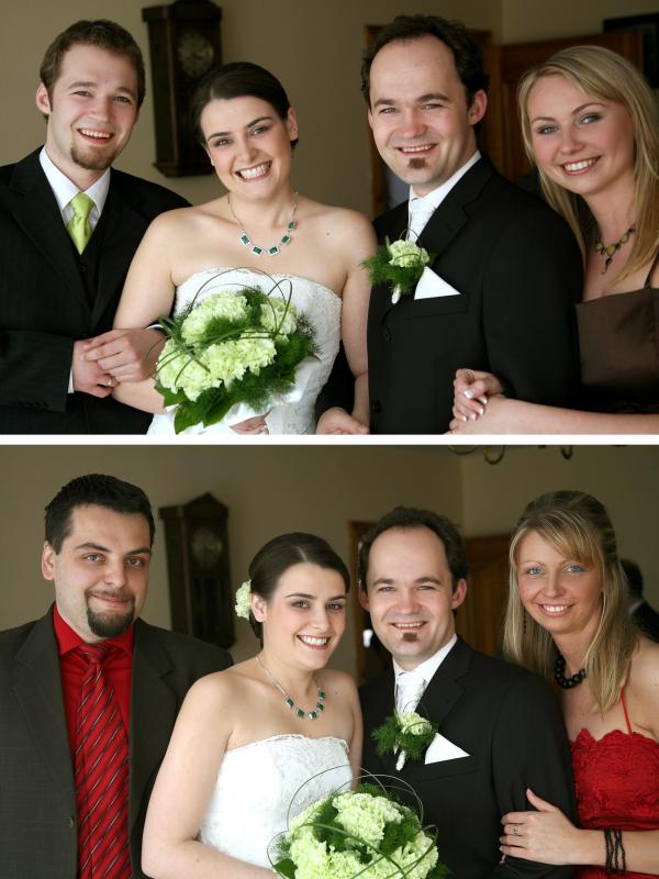 Agata and Roman, two images, with unknown couple in upper photo, and with Agata's brother and wife in lower.