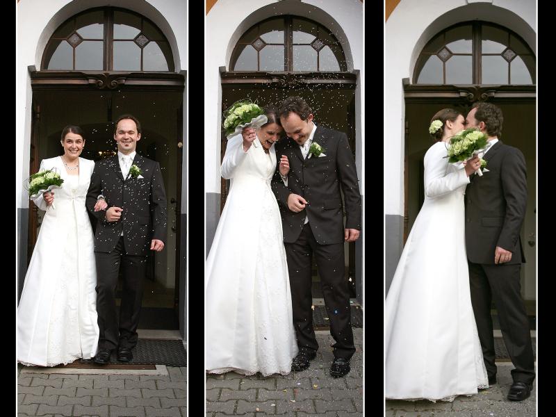 Pictures of Agata and Roman leaving church after the ceremony, now husband and wife.