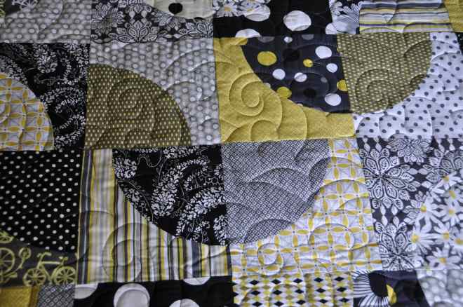 A close up of a section of the Lemonade Stand quilt.